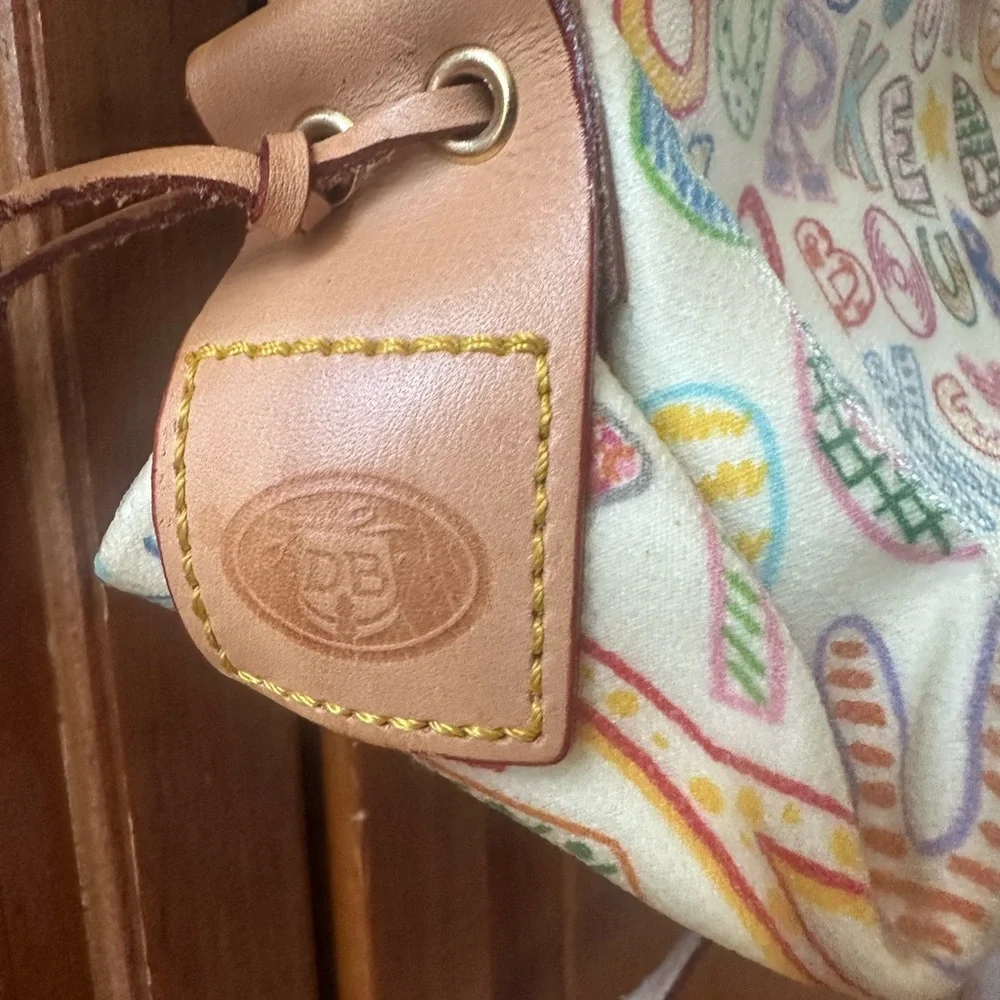 VTG Dooney & Bourke Multicolor Doodle Satchel with Tan Trim - Picture 4 of 10